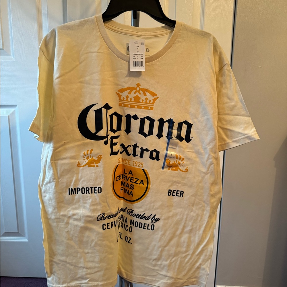 Yellow and Cream Short Sleeve Tee with Corona Extra Logo